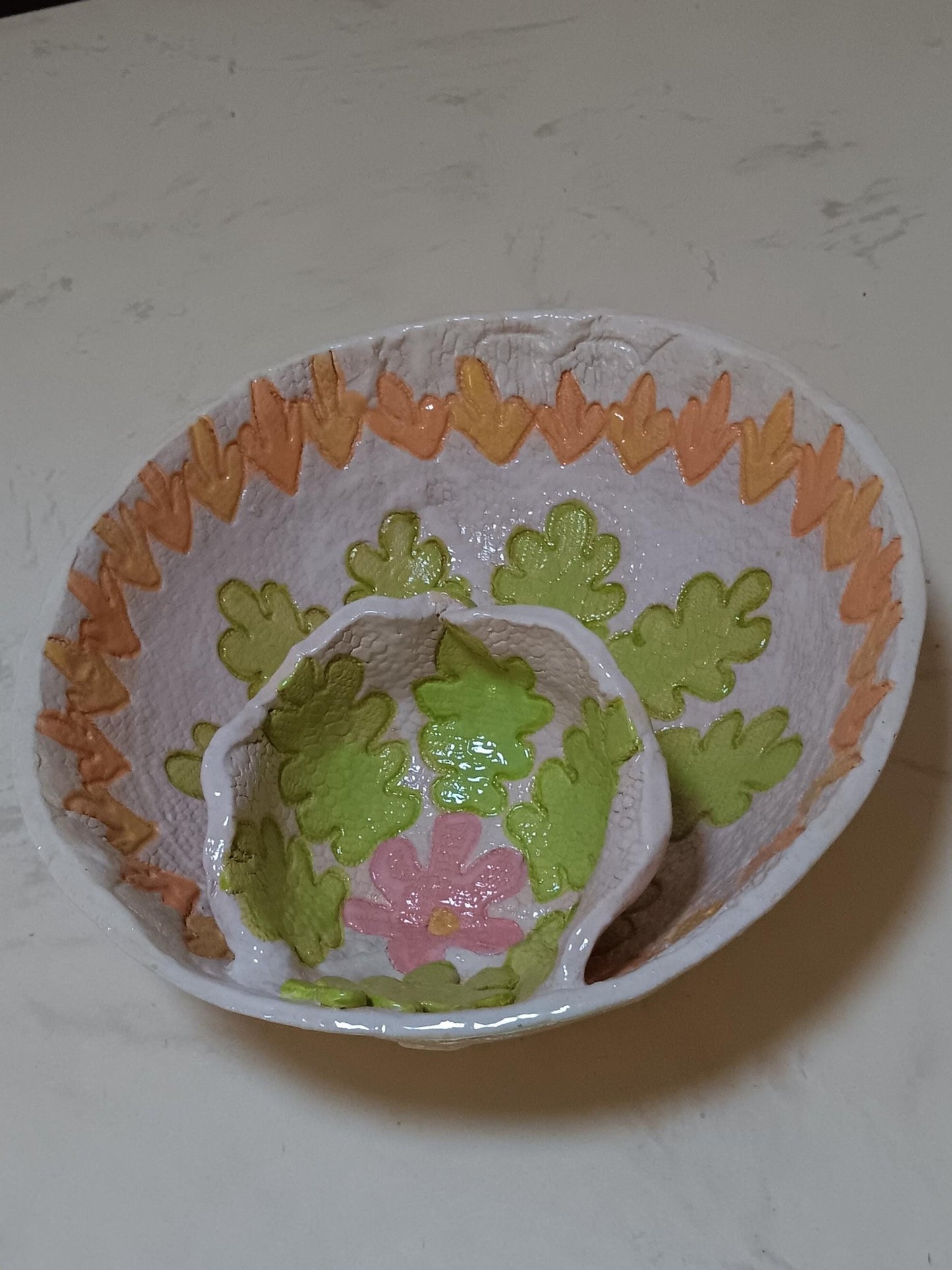 Colorful Chip and Dip Bowl Handmade Ceramic Leaf Design - Gems by Gigi