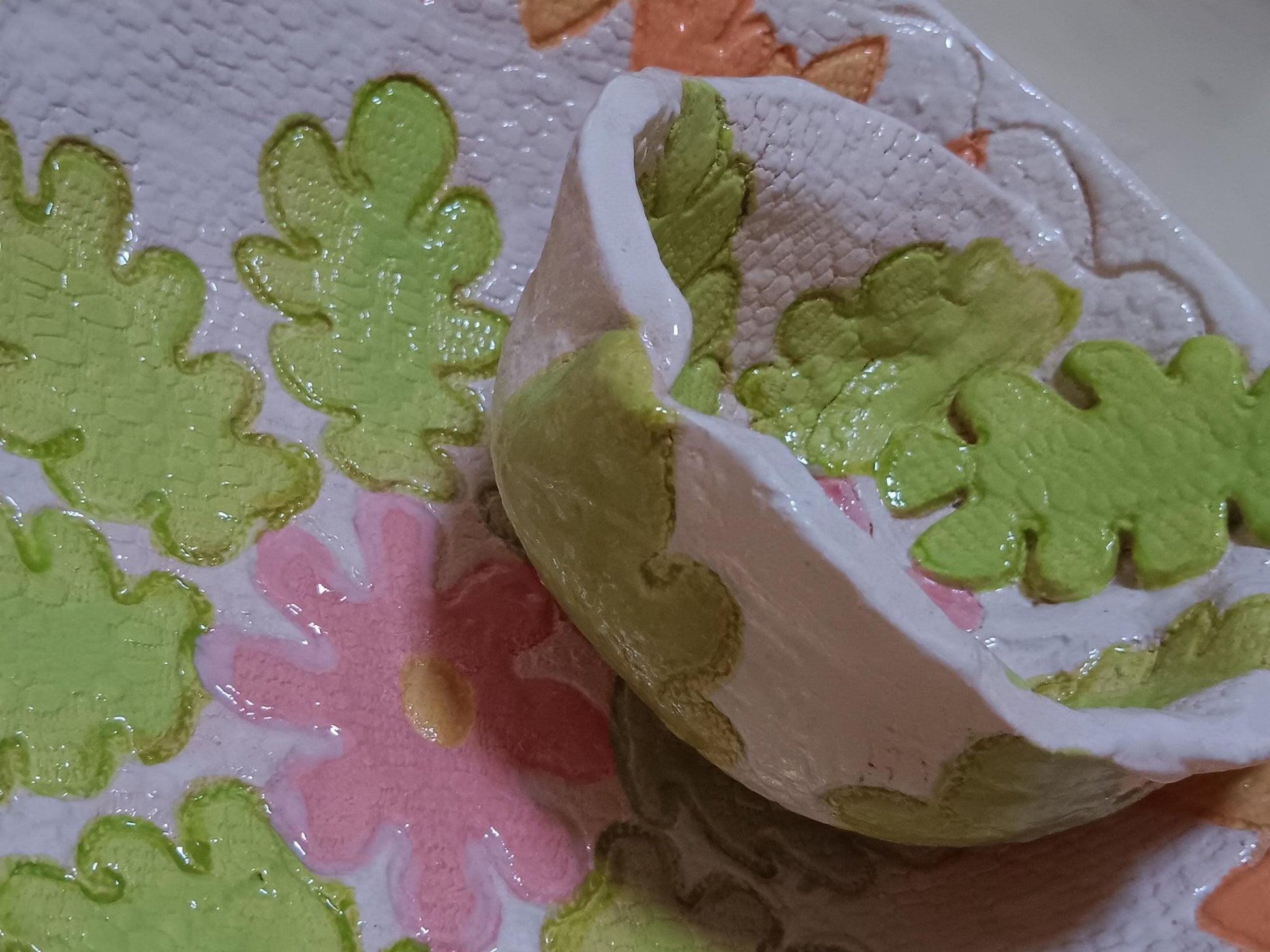 Colorful Chip and Dip Bowl Handmade Ceramic Leaf Design - Gems by Gigi
