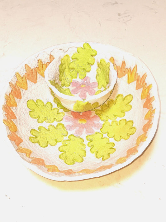 Colorful Chip and Dip Bowl Handmade Ceramic Leaf Design - Gems by Gigi