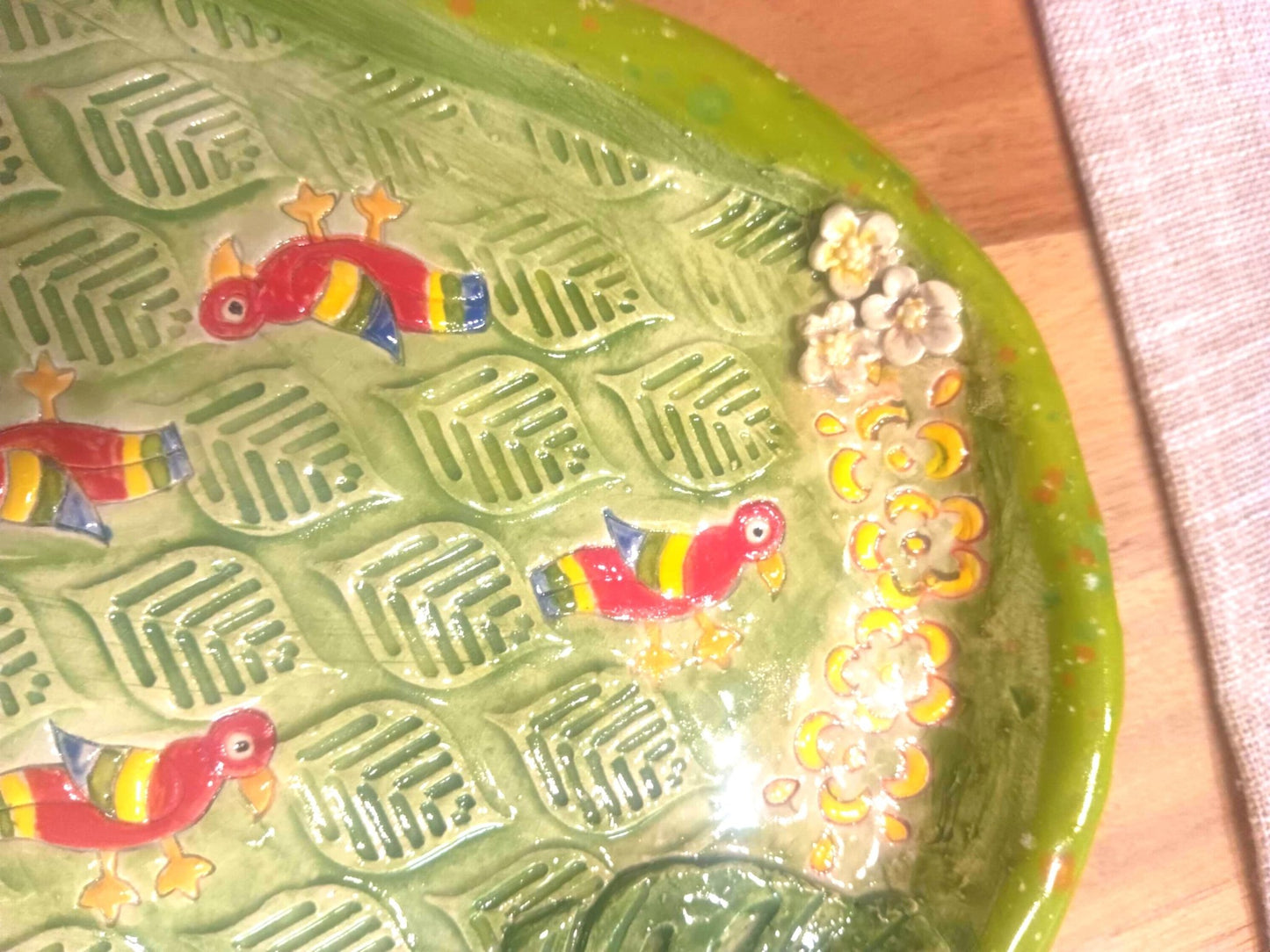 Colorful Parrots Flower Leaf Monstera Ceramic Platter - Gems by Gigi