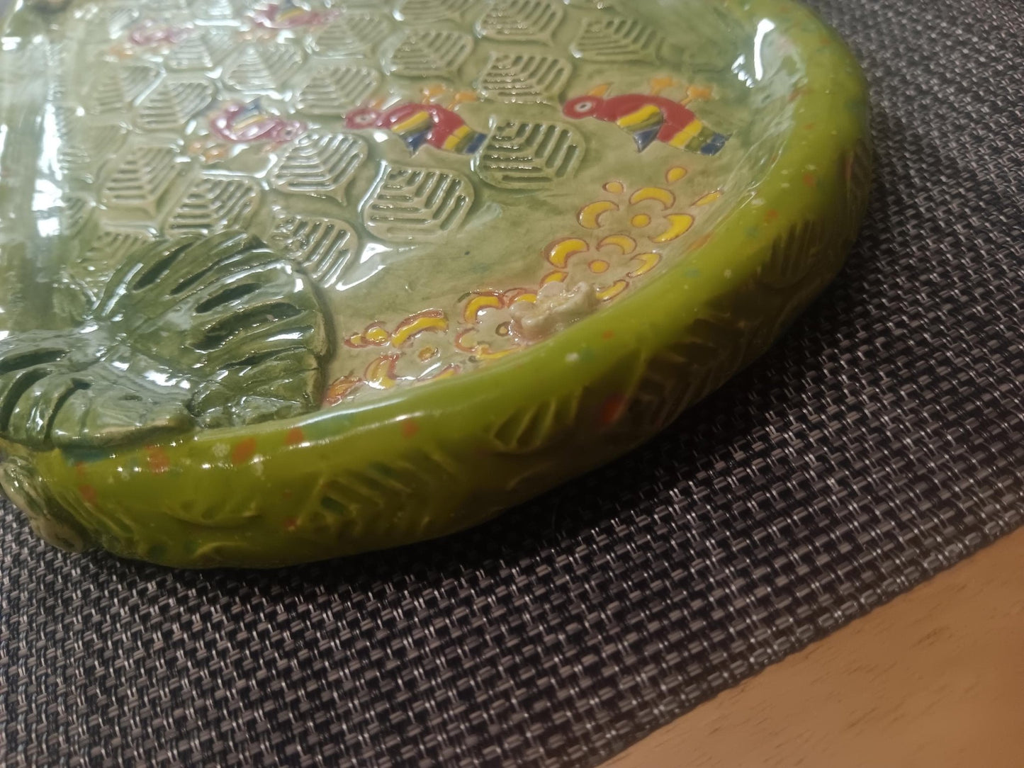 Colorful Parrots Flower Leaf Monstera Ceramic Platter - Gems by Gigi