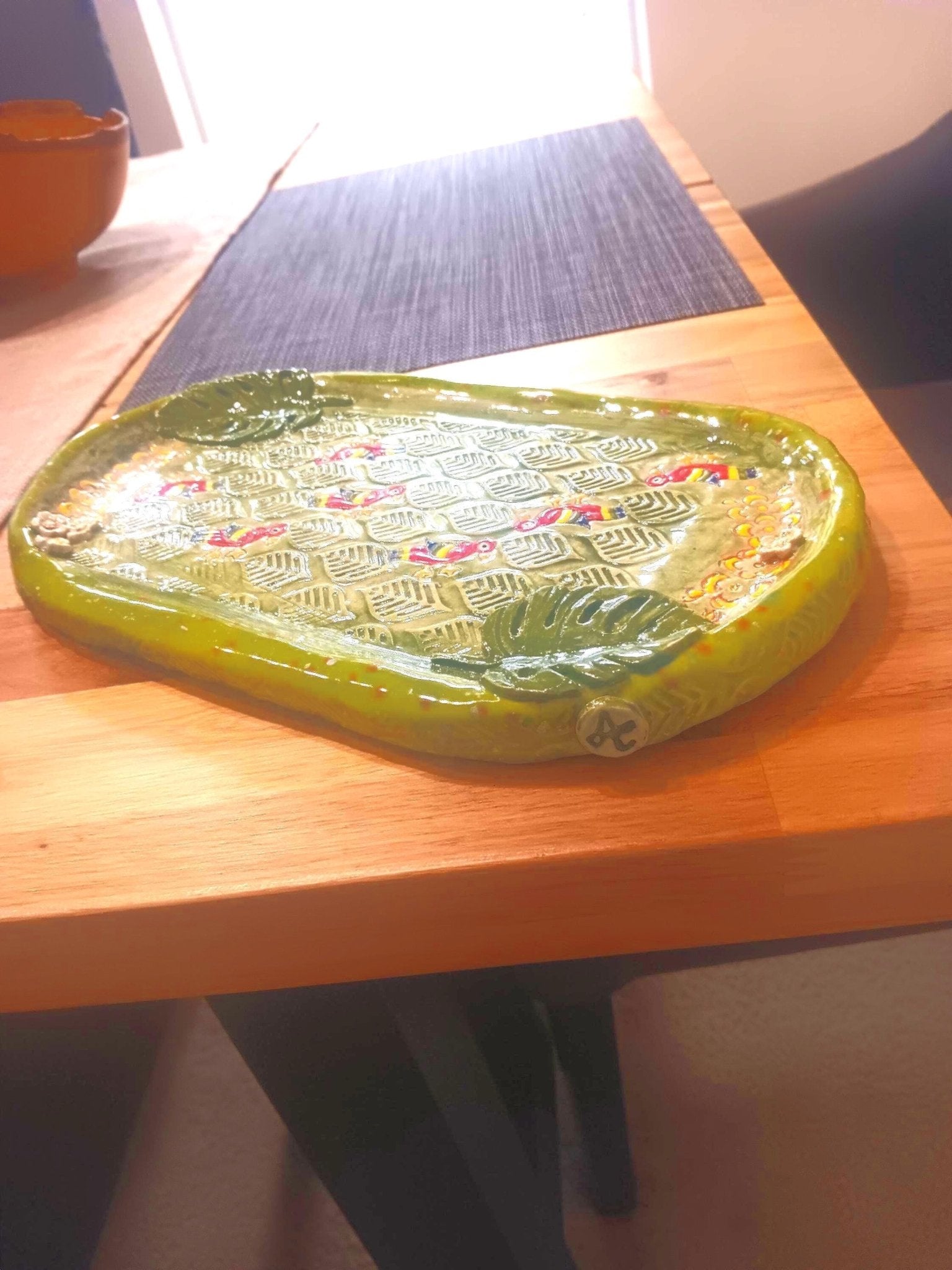 Colorful Parrots Flower Leaf Monstera Ceramic Platter - Gems by Gigi