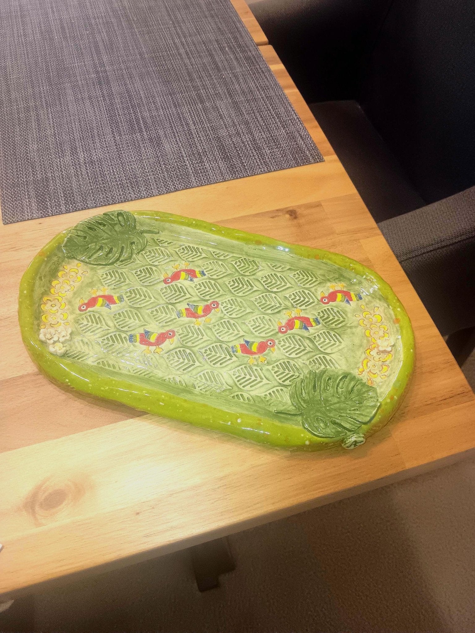 Colorful Parrots Flower Leaf Monstera Ceramic Platter - Gems by Gigi