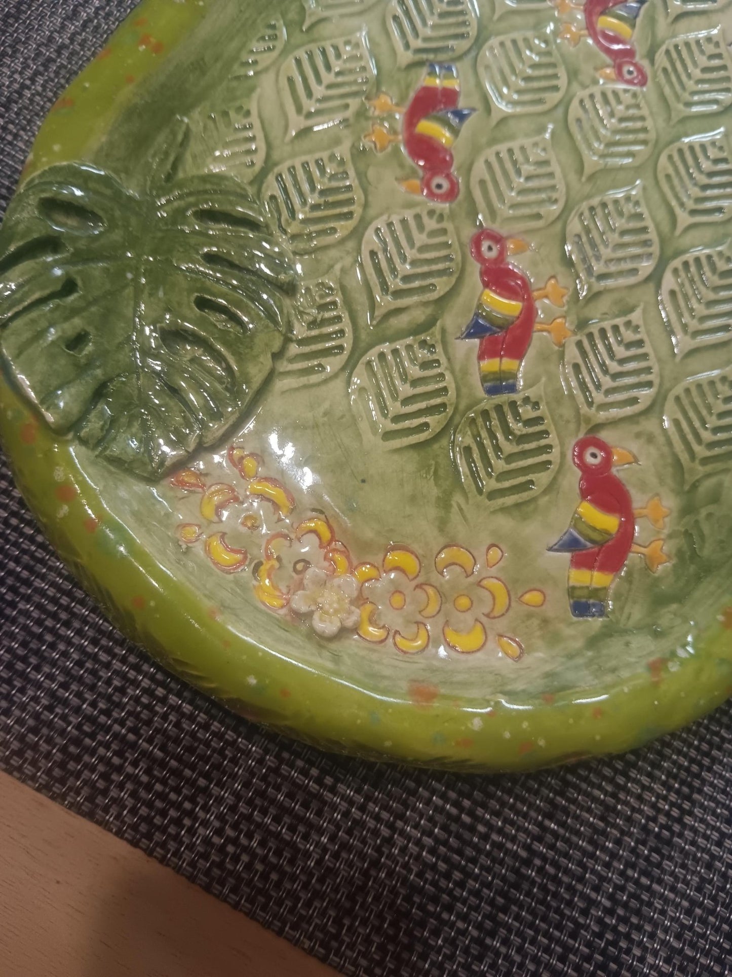 Colorful Parrots Flower Leaf Monstera Ceramic Platter - Gems by Gigi