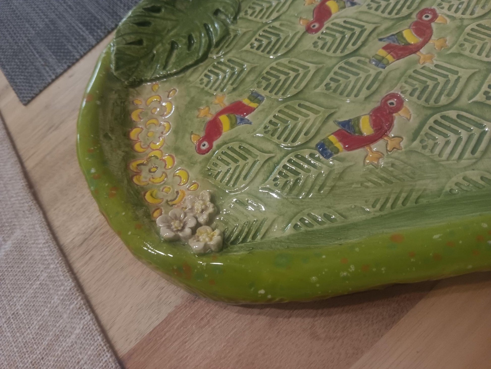 Colorful Parrots Flower Leaf Monstera Ceramic Platter - Gems by Gigi