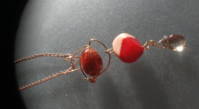 Coral Cube Andalusite Briolette Pendant 14kt Rose Gold - Gems by Gigi