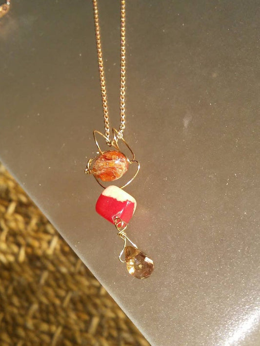 Coral Cube Andalusite Briolette Pendant 14kt Rose Gold - Gems by Gigi