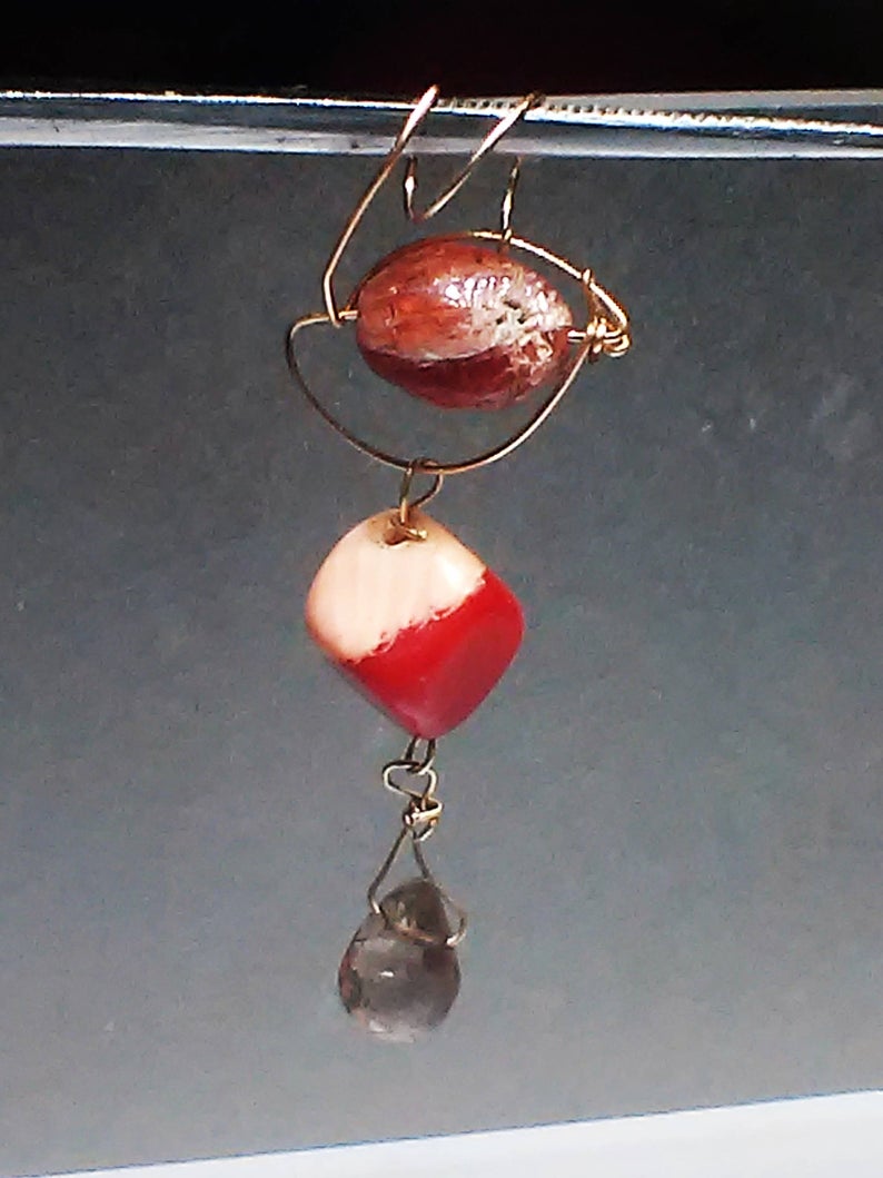 Coral Cube Andalusite Briolette Pendant 14kt Rose Gold - Gems by Gigi