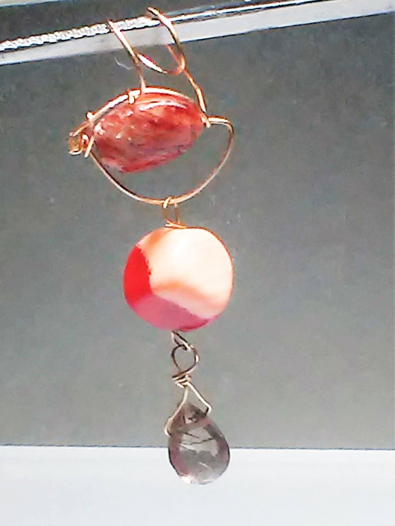 Coral Cube Andalusite Briolette Pendant 14kt Rose Gold - Gems by Gigi