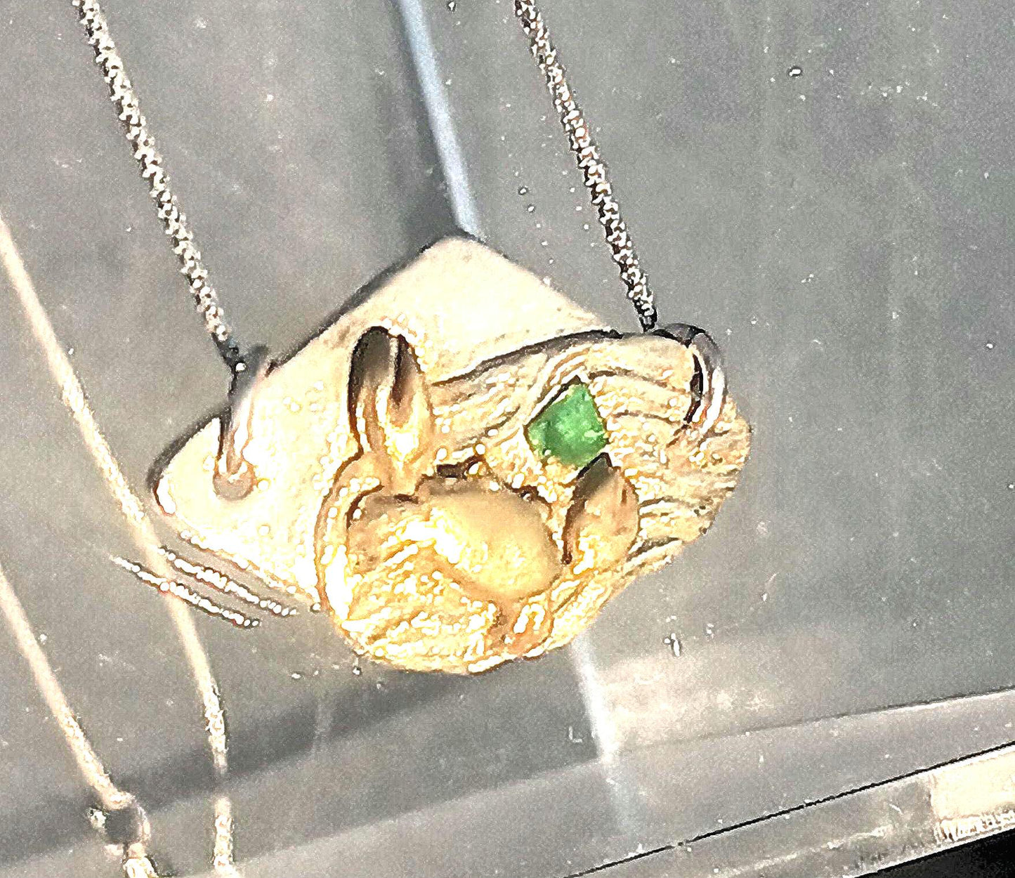 Crab Emerald Pendant Necklace Fine Silver 22kt Gold - Gems by Gigi