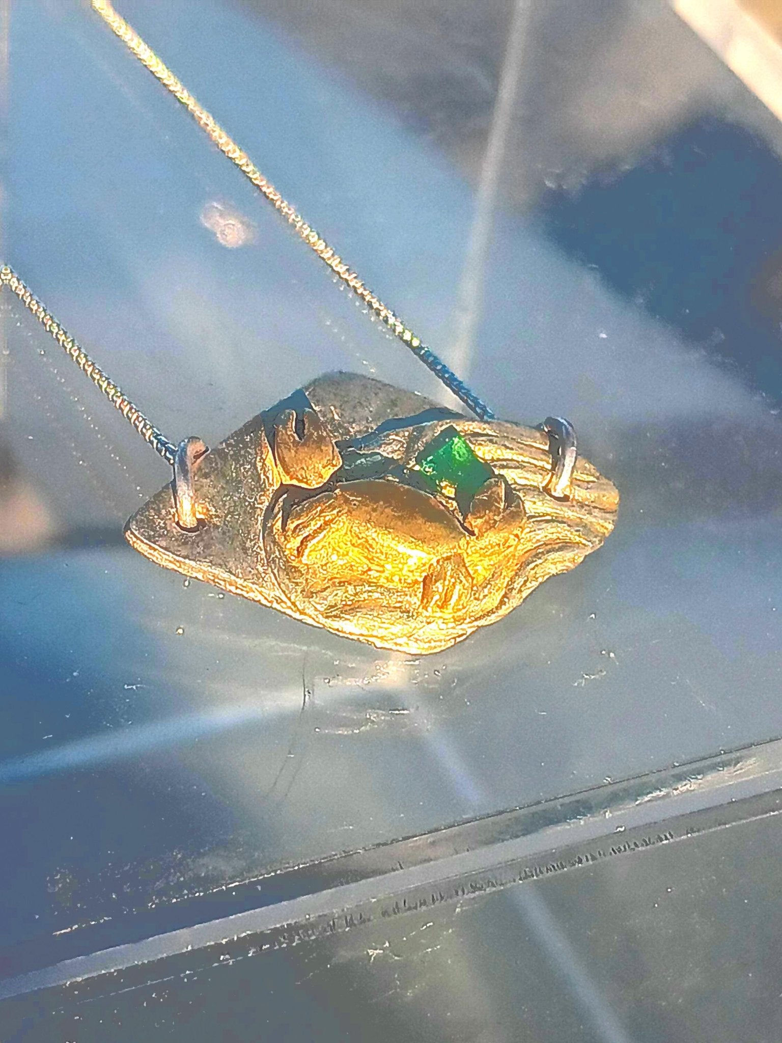 Crab Emerald Pendant Necklace Fine Silver 22kt Gold - Gems by Gigi