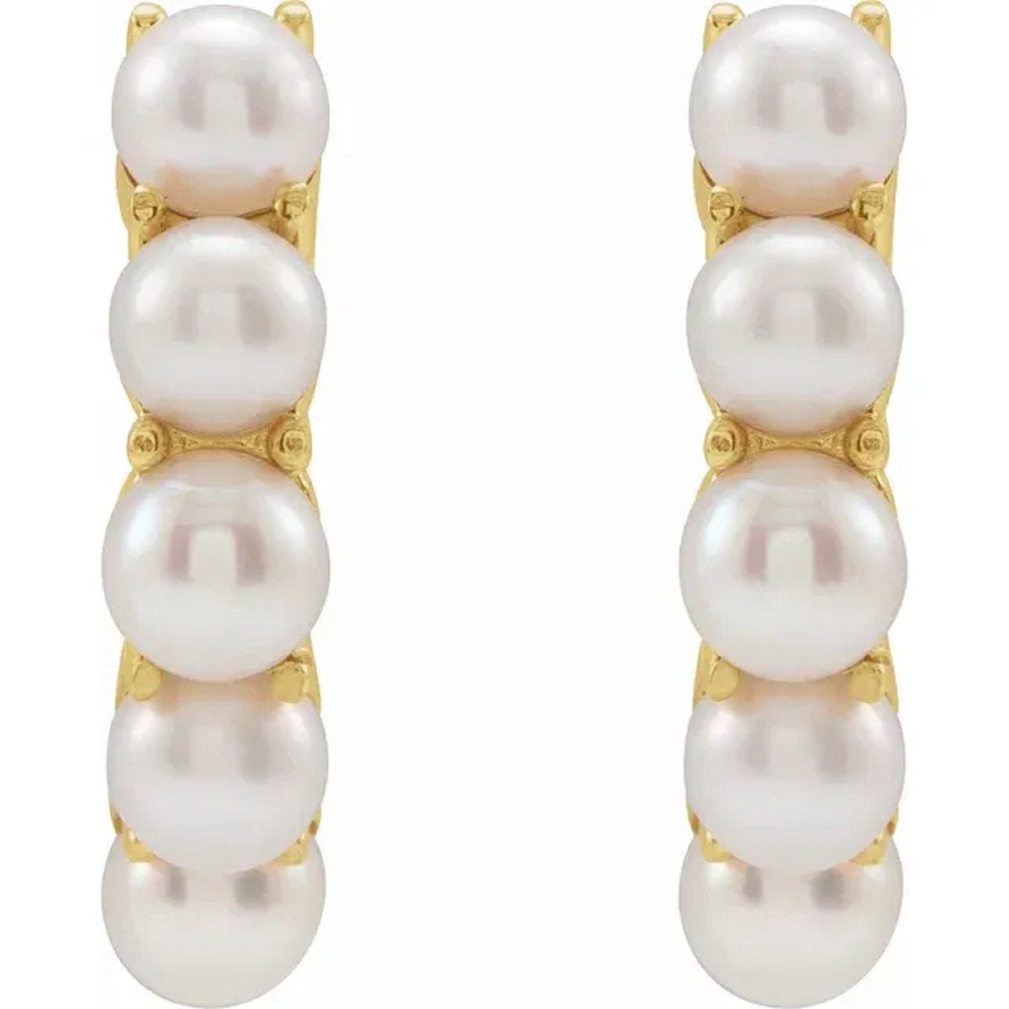 Cultured White Freshwater Pearl Huggie Hoop Earrings Yellow Gold 14kt - Gems by Gigi