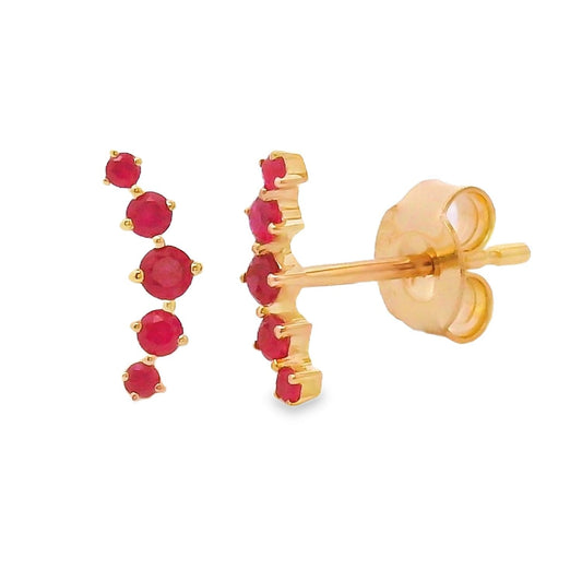 Curved Ruby Line Earrings Yellow Gold 14kt - Gems by Gigi