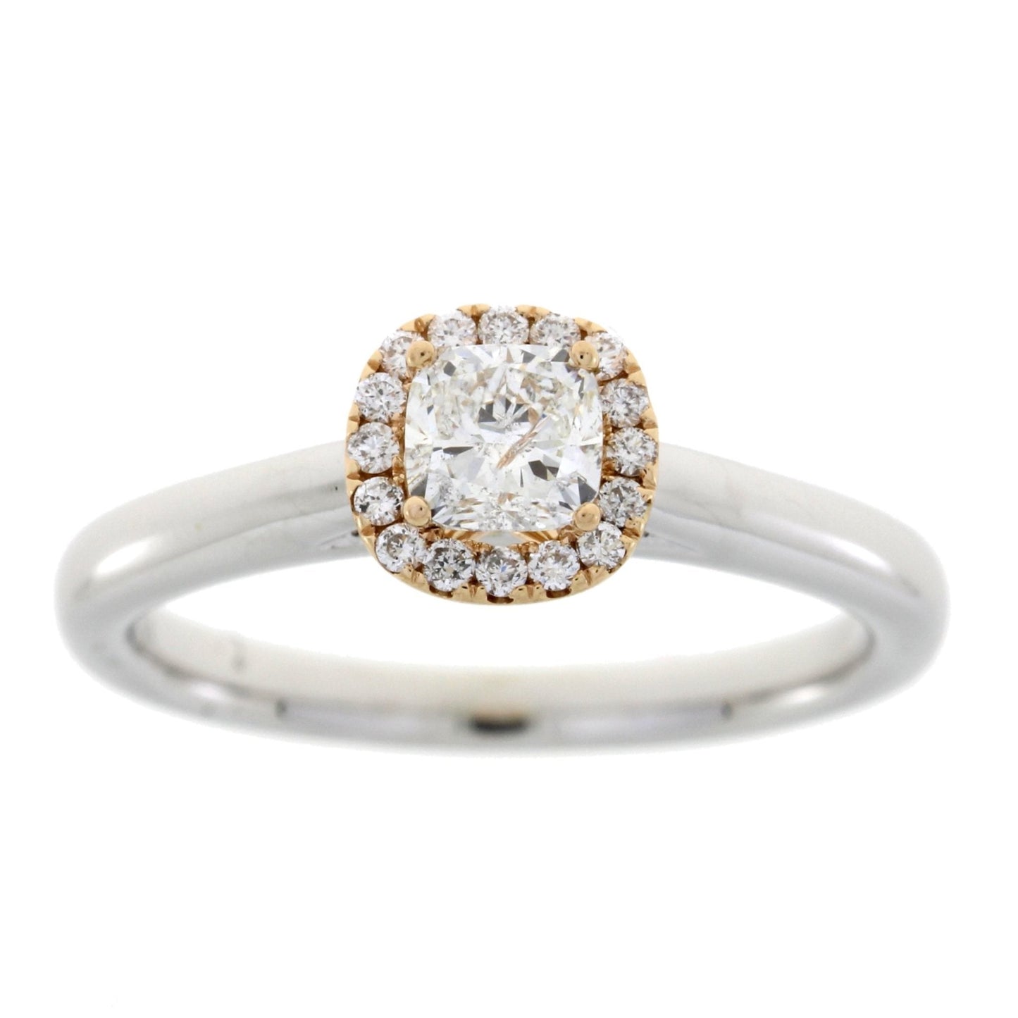 Cushion Diamond Halo Engagement Ring Two Tone Gold 14kt - Gems by Gigi