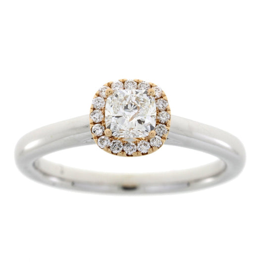 Cushion Diamond Halo Engagement Ring Two Tone Gold 14kt - Gems by Gigi