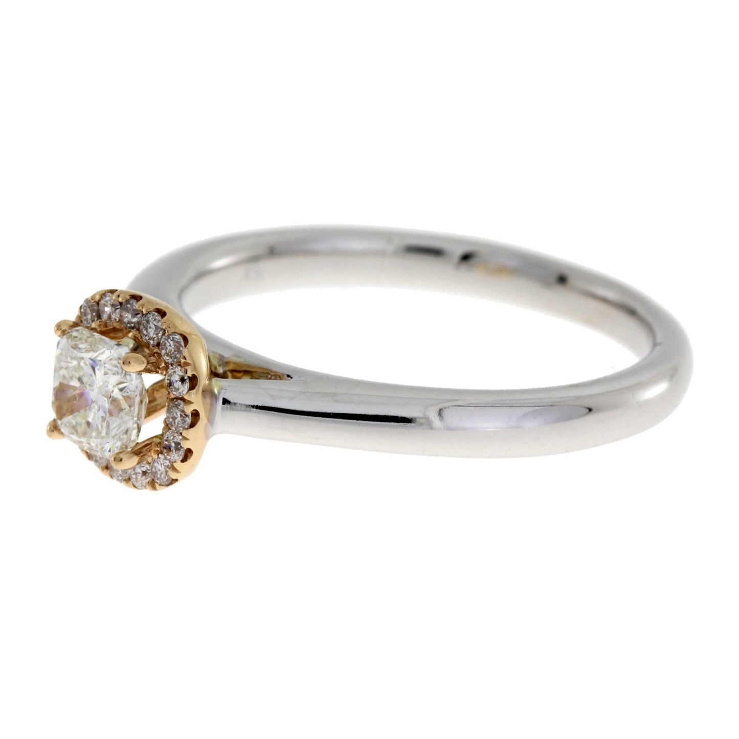 Cushion Diamond Halo Engagement Ring Two Tone Gold 14kt - Gems by Gigi