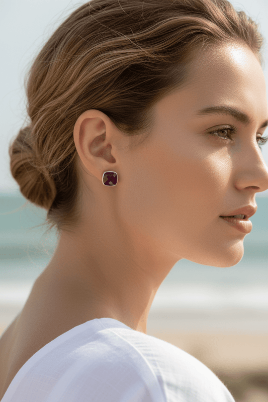 Cushion Stud Earrings Sterling Silver - Gems by Gigi