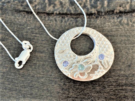 Custom Birthstone Orchid Pendant Fine Silver - Gems by Gigi