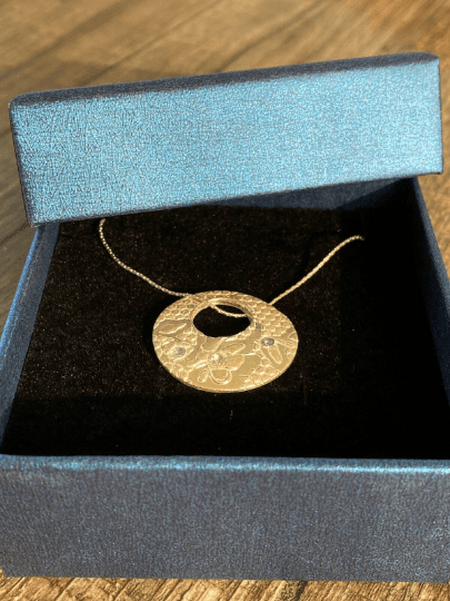 Custom Birthstone Orchid Pendant Fine Silver - Gems by Gigi