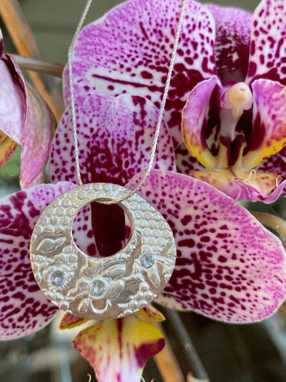 Custom Birthstone Orchid Pendant Fine Silver - Gems by Gigi