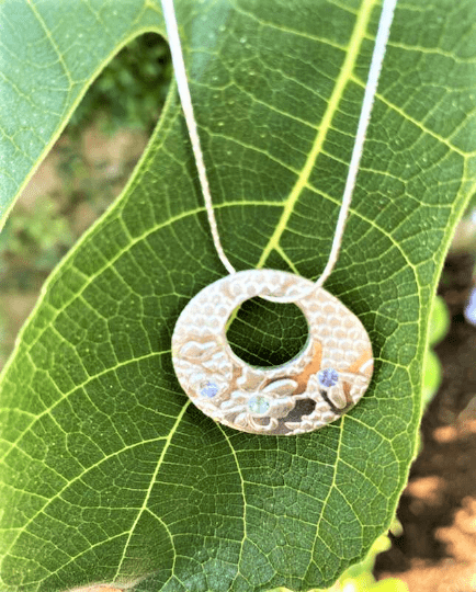 Custom Birthstone Orchid Pendant Fine Silver - Gems by Gigi