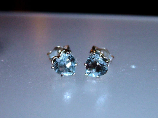 Heart Aquamarine Stud Earrings Sterling Silver