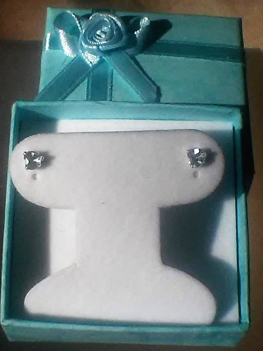 Aquamarine Stud Earrings Heart Shaped Sterling Silver
