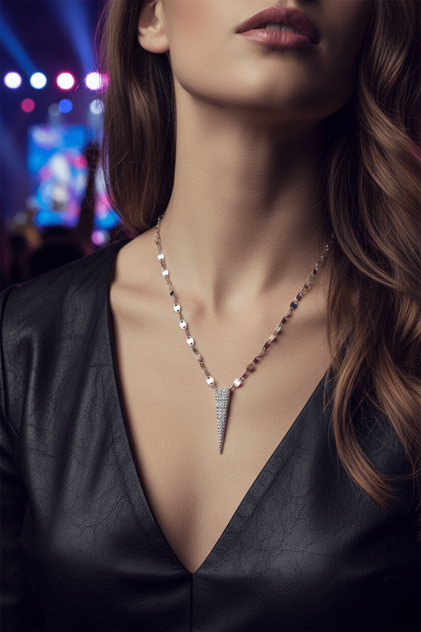 Diamond Accent Spike Pendant Necklace Sterling Silver Modern Dagger Style Chain - Gems by Gigi