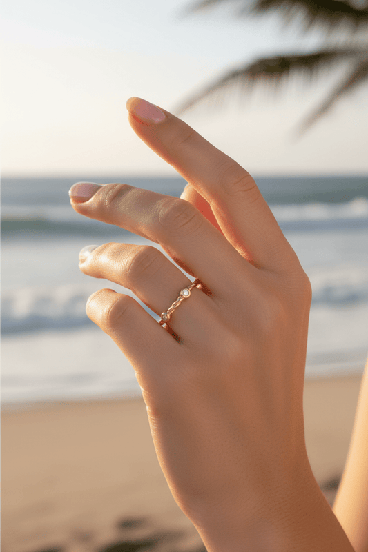 Diamond Bezel Twisted Stacking Band Ring Yellow Gold Sterling Silver - Gems by Gigi