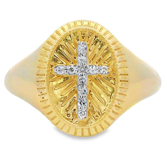 Diamond Cross Signet Ring Yellow Gold 10kt - Gems by Gigi