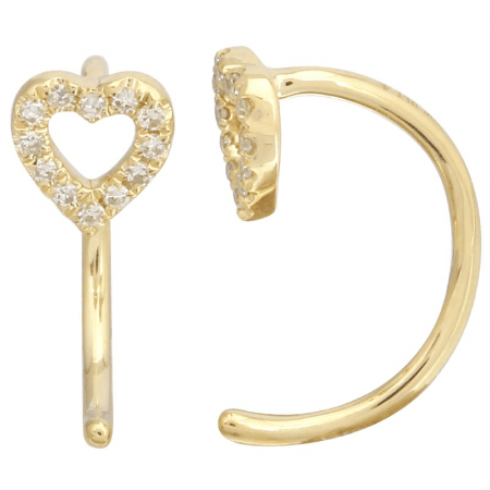 Diamond Heart Mini Threader Hoop Earrings 14kt - Gems by Gigi