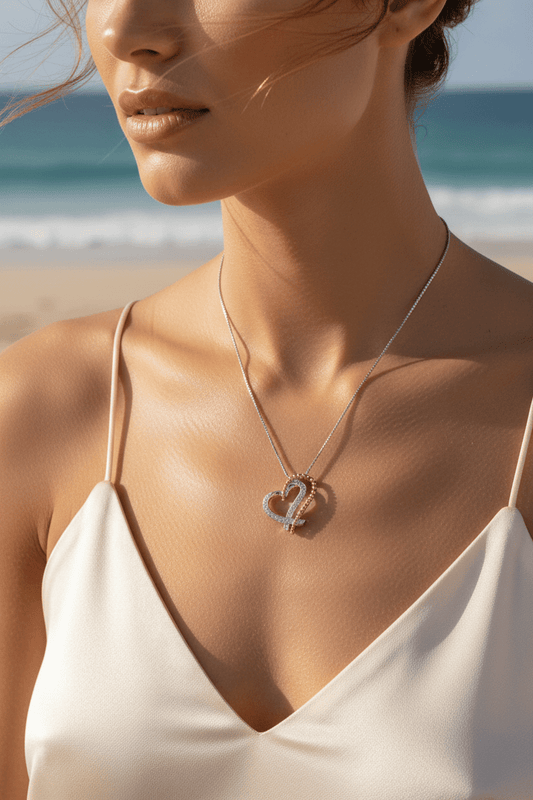 Diamond Heart Pendant Sterling Silver Ball Accents - Gems by Gigi