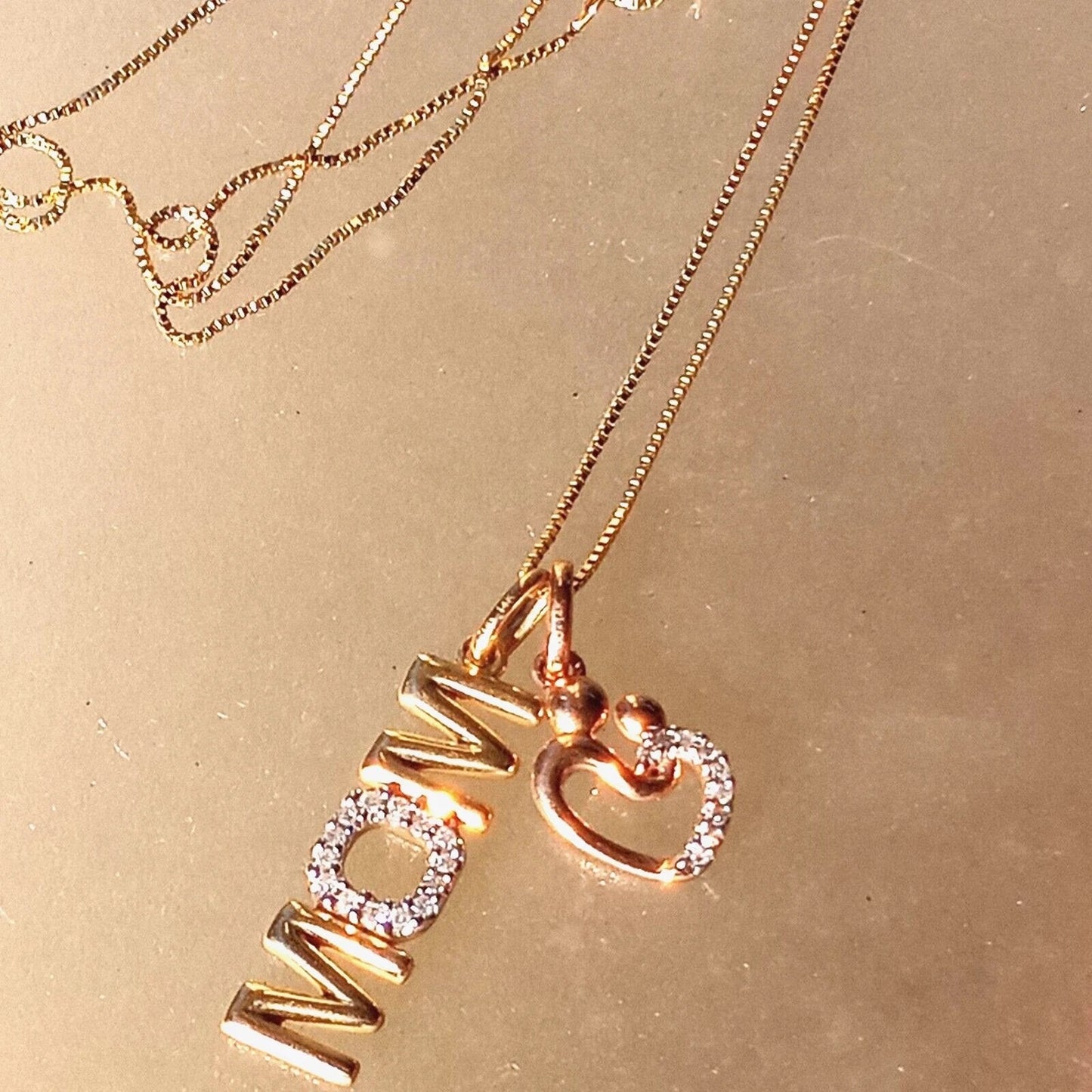 Diamond Mom Mother Child Pendant Set 10kt Yellow Rose Gold Necklace - Gems by Gigi