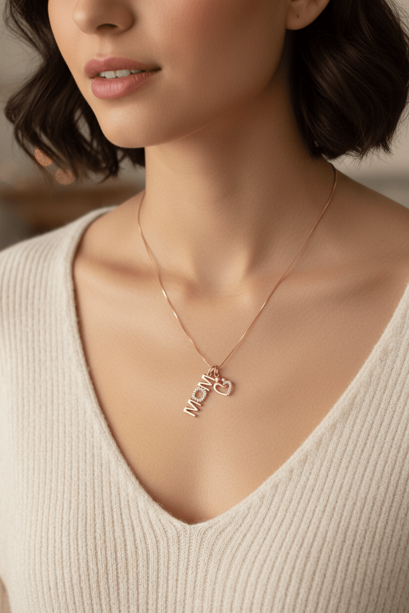 Diamond Mom Mother Child Pendant Set 10kt Yellow Rose Gold Necklace - Gems by Gigi