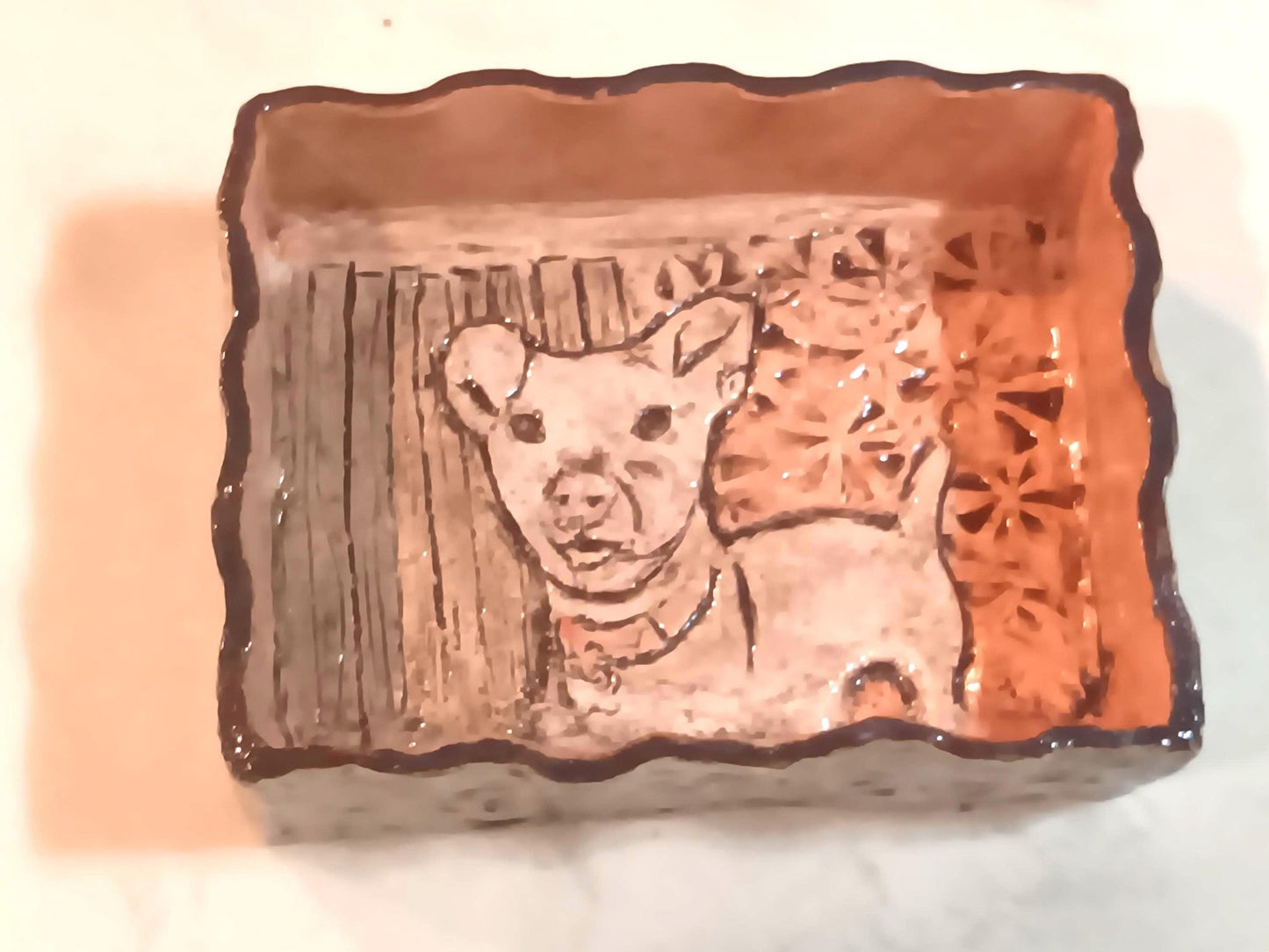 Dog Ceramic Decorative Box Tray Brown Peach Color - Gems by Gigi