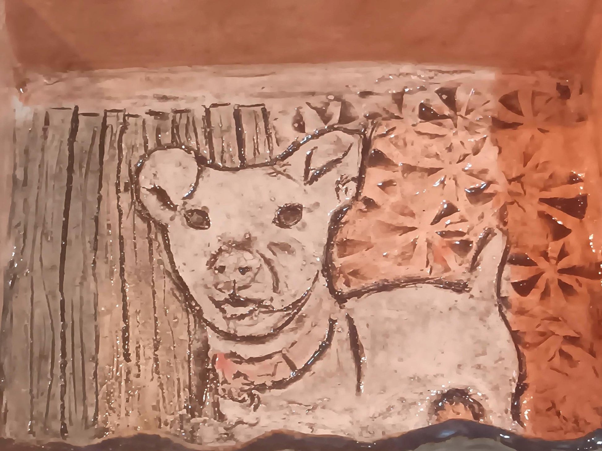 Dog Ceramic Decorative Box Tray Brown Peach Color - Gems by Gigi