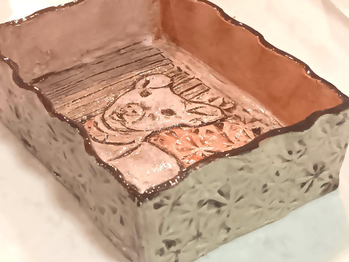 Dog Ceramic Decorative Box Tray Brown Peach Color - Gems by Gigi