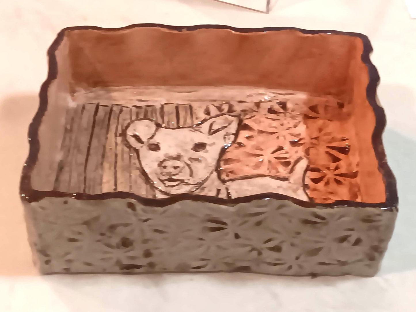 Dog Ceramic Decorative Box Tray Brown Peach Color - Gems by Gigi