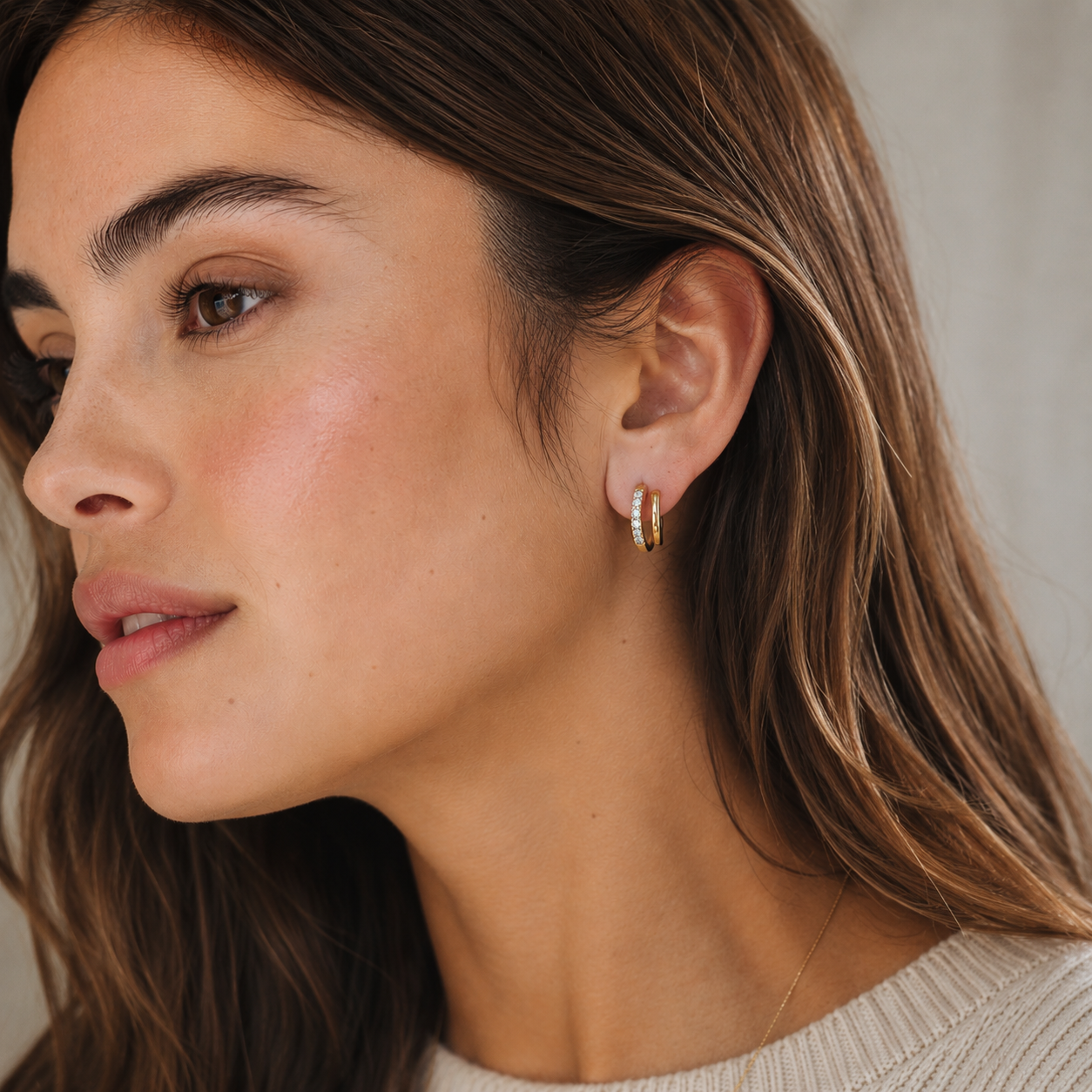 Diamond Huggie Hoop Earrings Yellow Gold 10kt