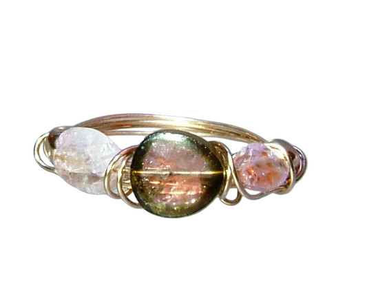 Gold 14kt Watermelon Tourmaline Band Ring