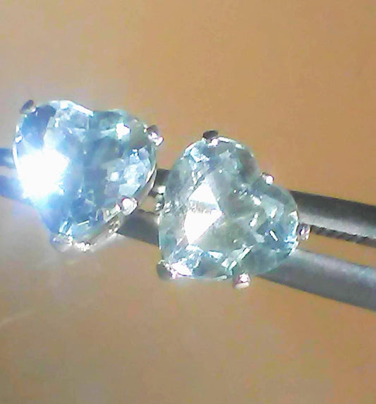 Heart Aquamarine Solitaire Stud Earrings Sterling Silver
