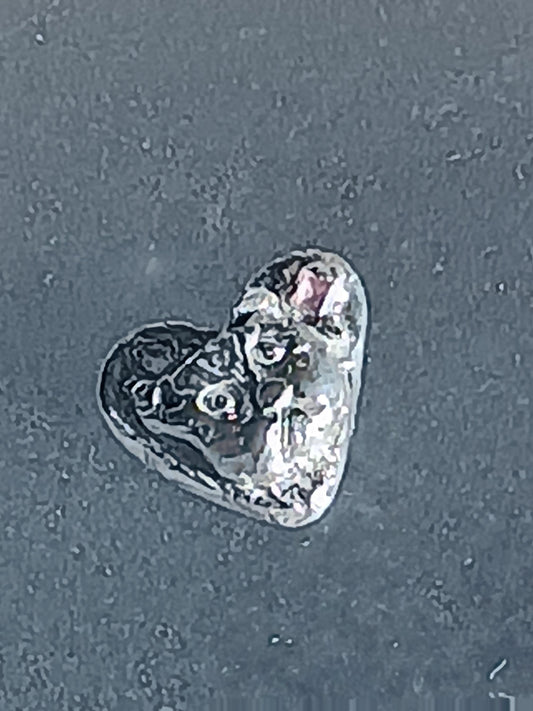 Heart Cat Kitty Sapphire Charm Fine Silver 999