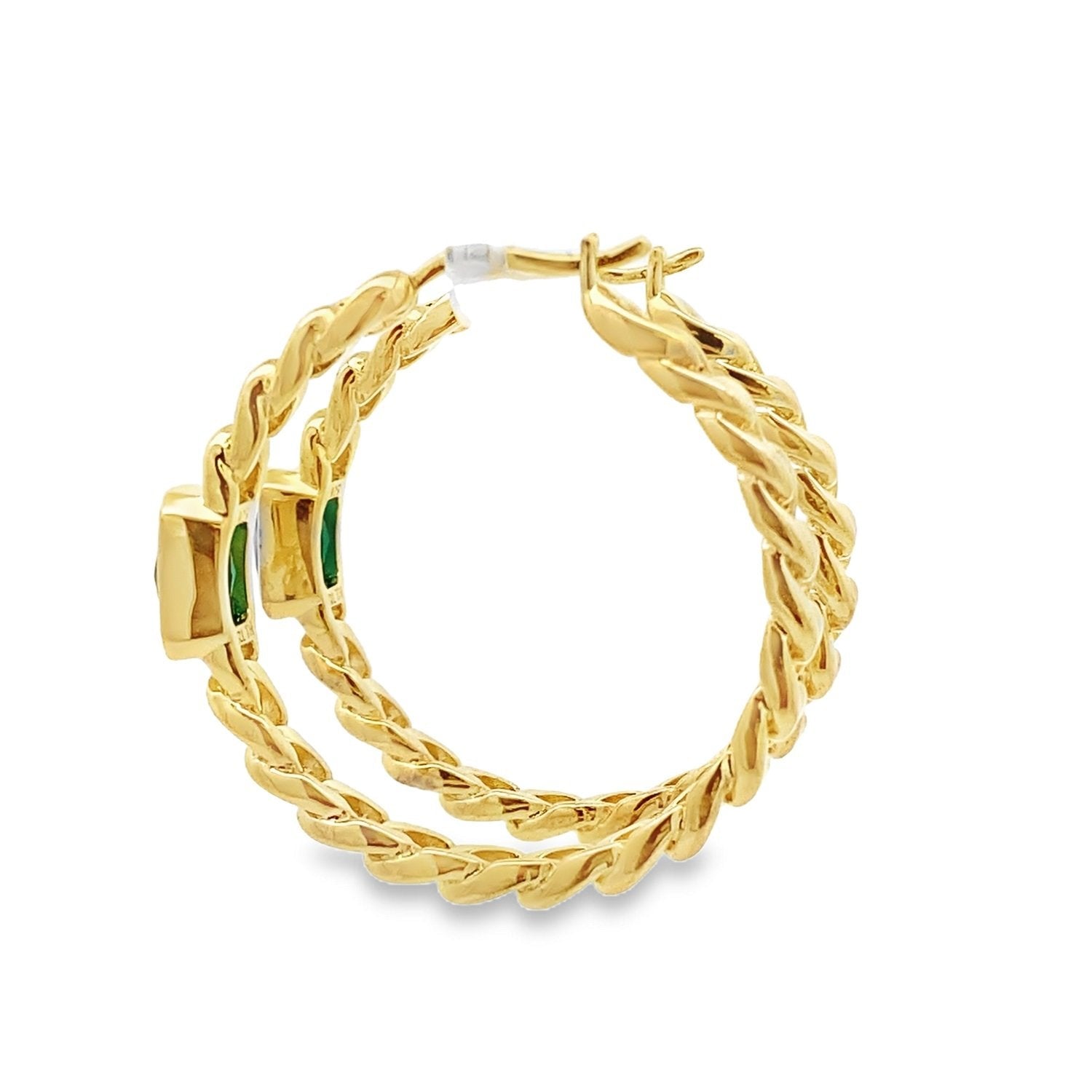 Emerald Cut Created Emerald Hoop Earrings Sterling Silver - Gems by Gigi