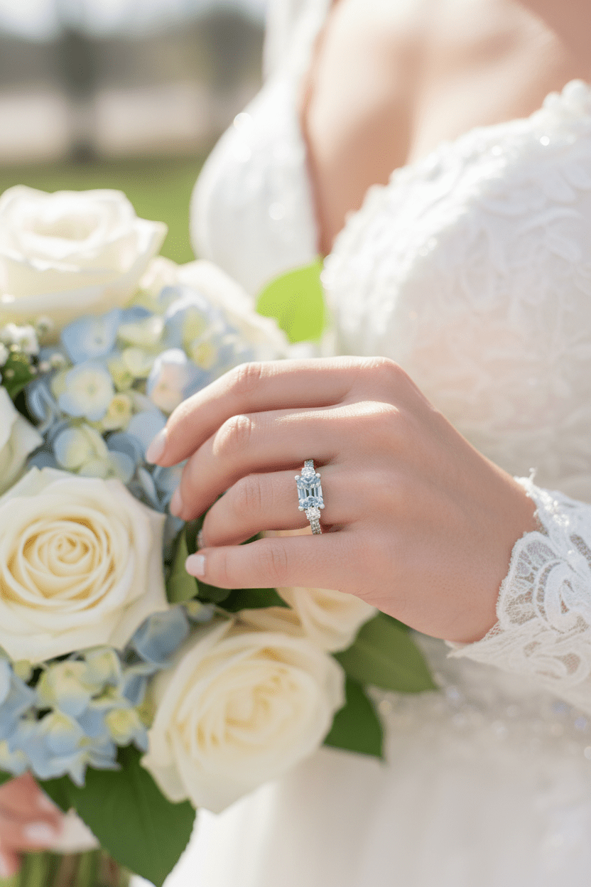 Estate Radiant Blue Sapphire Diamond Engagement Ring Bridal Set - Gems by Gigi