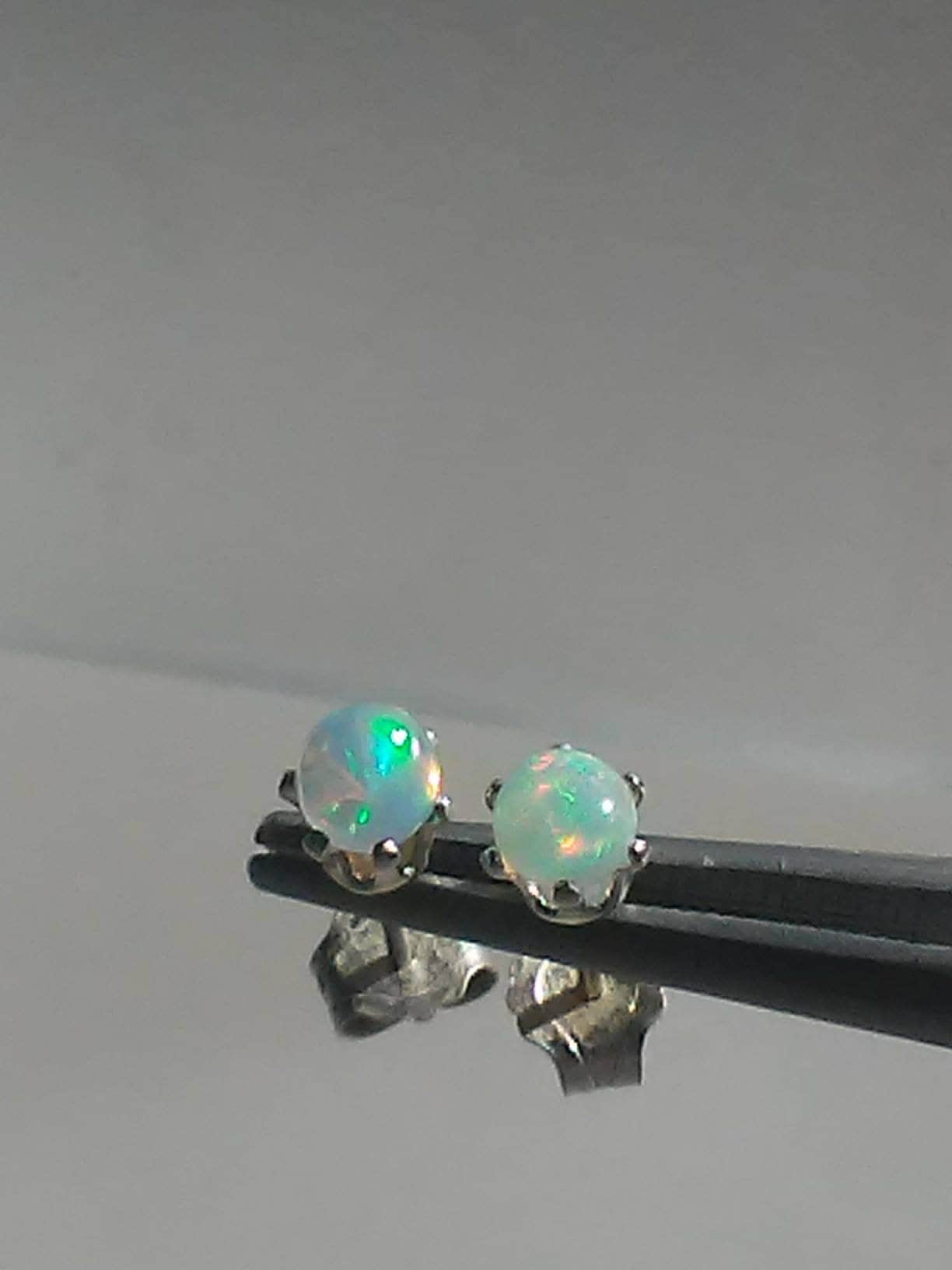Ethiopian Welo Opal Stud Earrings Sterling Silver - Gems by Gigi