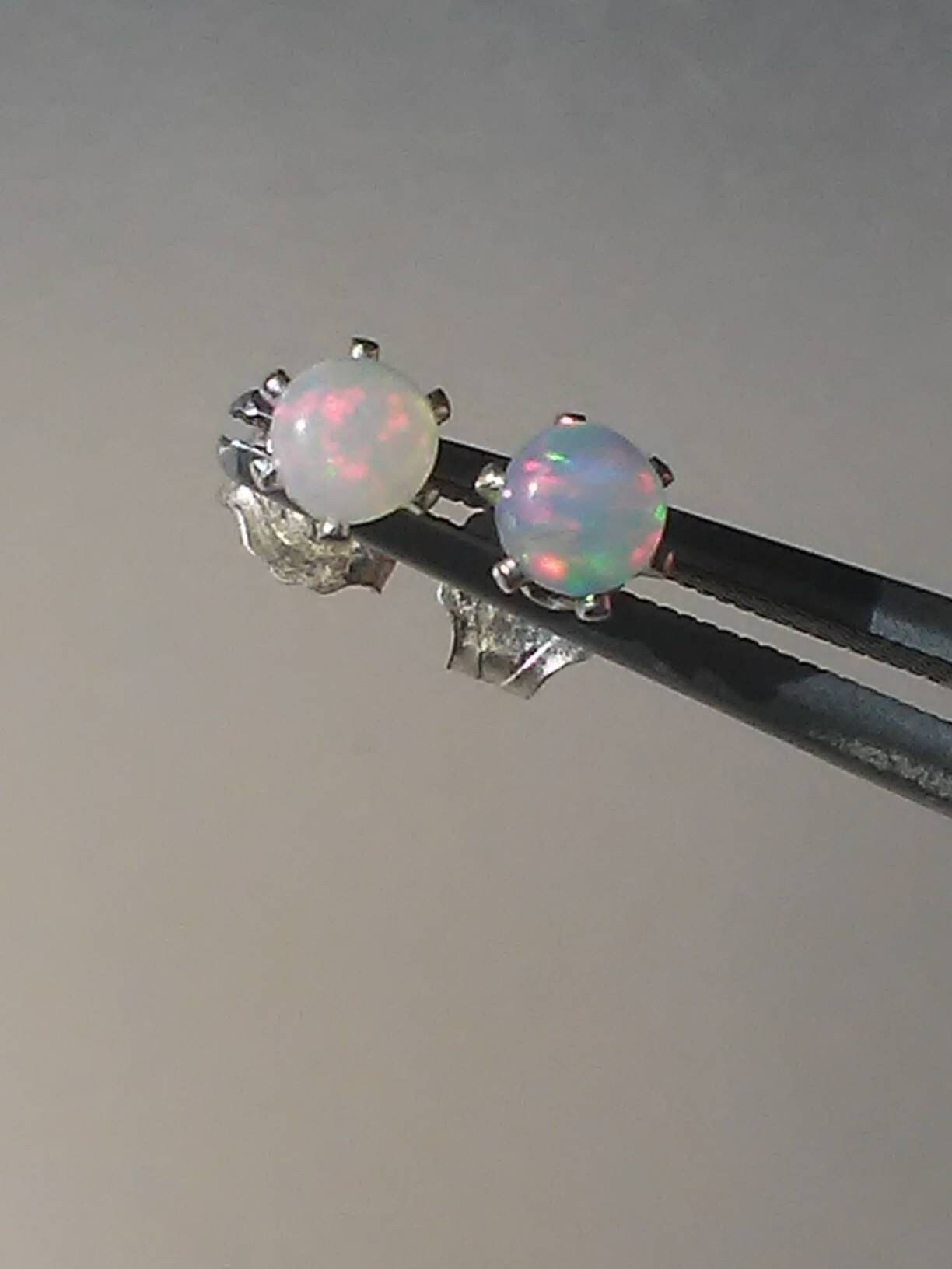 Ethiopian Welo Opal Stud Earrings Sterling Silver - Gems by Gigi