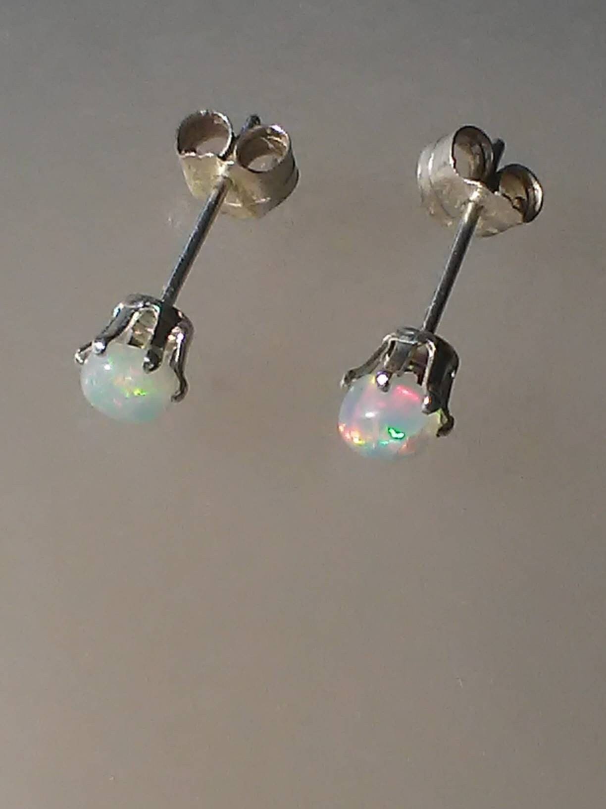 Ethiopian Welo Opal Stud Earrings Sterling Silver - Gems by Gigi