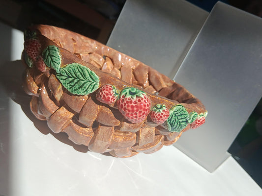 Ceramic Open Woven Basket Strawberries & Leaves