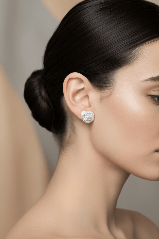 Fan Shape Baguette Peach Sapphire Studs Earrings Fine Silver 14kt - Gems by Gigi