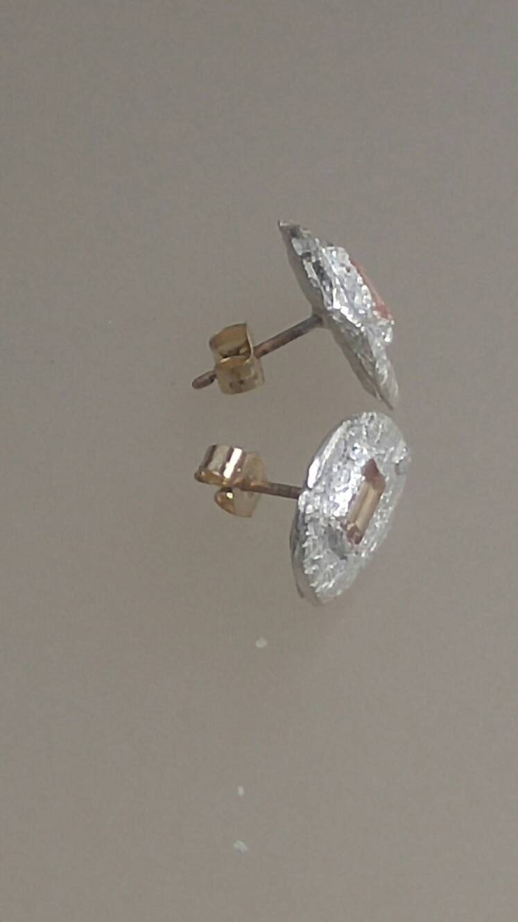 Fan Shape Baguette Peach Sapphire Studs Earrings Fine Silver 14kt - Gems by Gigi